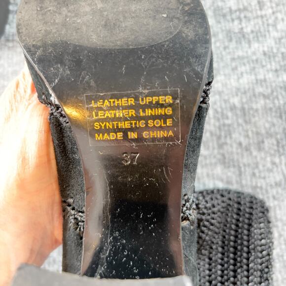 Silent D Black Suede Leather Knit Ankle Boots 37 Heeled Booties Block Heel Zip - Picture 13 of 16